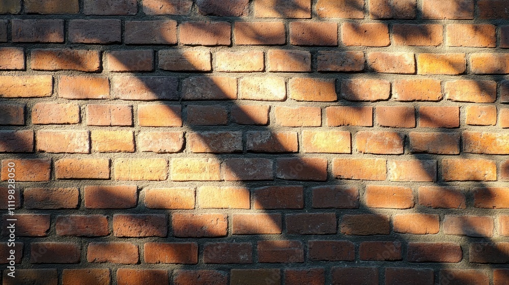 Aufkleber red brick wall with large dark shadow cast across surface highlighting texture and architectural det