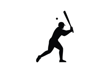 A silhouette of a man playing cricket with a bat, rendered as black vector art illustration.