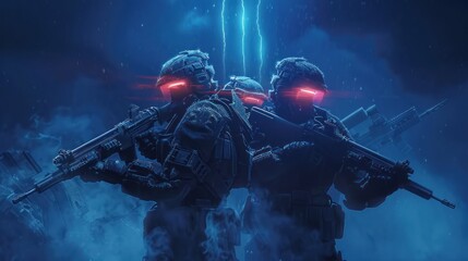 Futuristic Soldiers in Combat