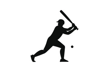 A silhouette of a man playing cricket with a bat, rendered as black vector art illustration.