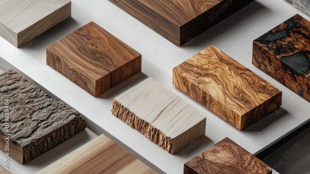 Poster various wood samples showcasing different textures and colors for material testing and design inspir