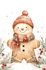 cute gingerbread man, digital illustration, white background