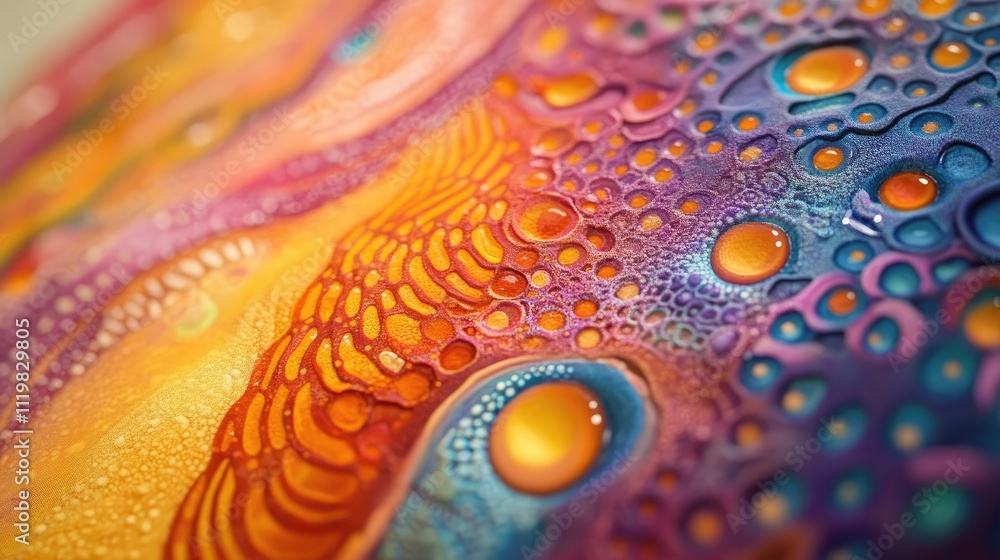 Poster abstract close-up of colorful fluid art showcasing intricate textures and vibrant patterns in orange
