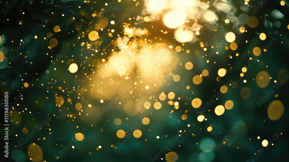 Poster abstract bokeh background with shimmering golden lights creating a dreamy and mystical atmosphere in