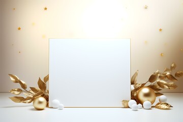 A blank frame surrounded by golden decorations, perfect for festive displays or announcements.