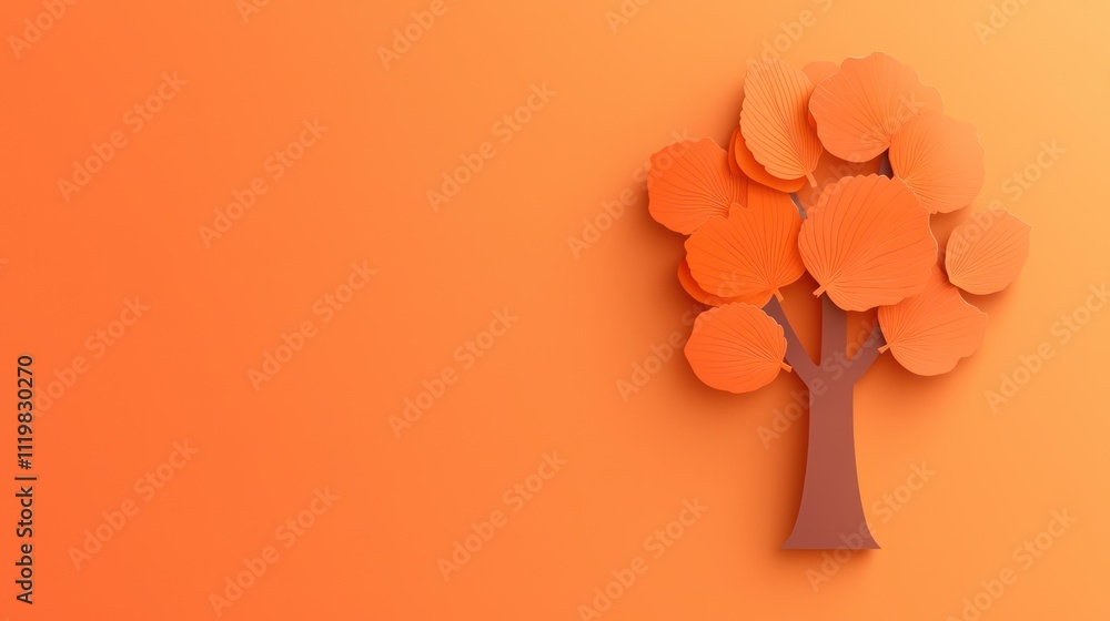 Poster a vibrant orange background features a stylized paper tree with circular leaves, creating a playful 