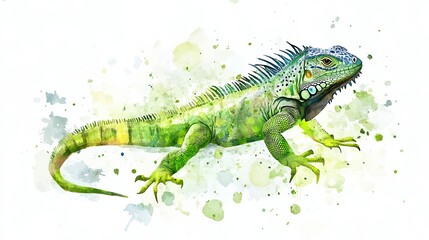 Obraz premium Green Iguana Watercolor Art Tropical Lizard Reptile