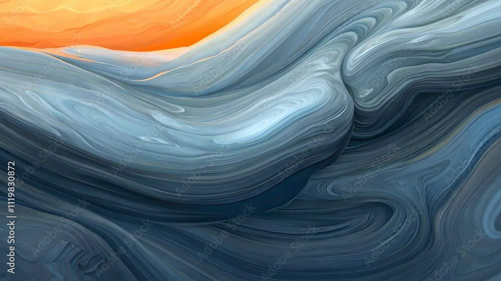 Aufkleber Abstract Waves of Blue and Orange with Dynamic Textures and Flowing Forms in Digital Art