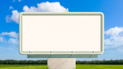 Fototapeta premium Blank street billboard. Advertising poster. Place for inscription on billboard. Street advertising banner under blue sky. Billboard in countryside. Copy space. Blank banner for ads. Art focus