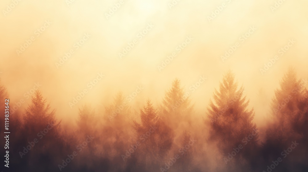 Aufkleber atmospheric blurred background of trees in haze from wildfire creating dramatic and moody ambiance f