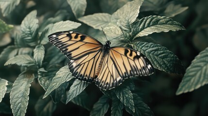 Black Veined Tiger Butterfly Danaus melanippus perched on lush green leaves showcasing vibrant orange and black wing patterns in natural habitat