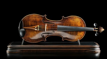 Fototapeta premium Antique Violin Displayed On Wooden Stand