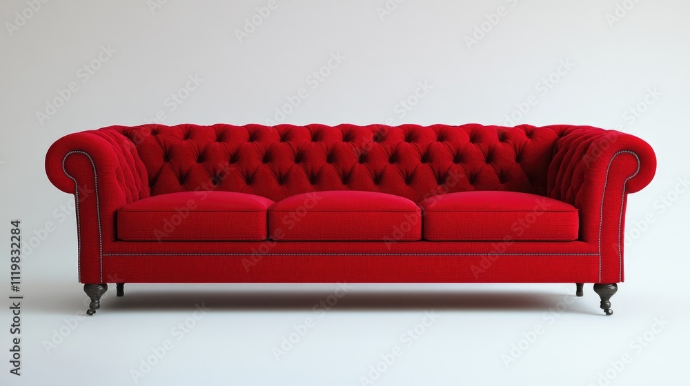 Aufkleber elegant red tufted sofa showcased against a minimalist white backdrop creating a striking visual con