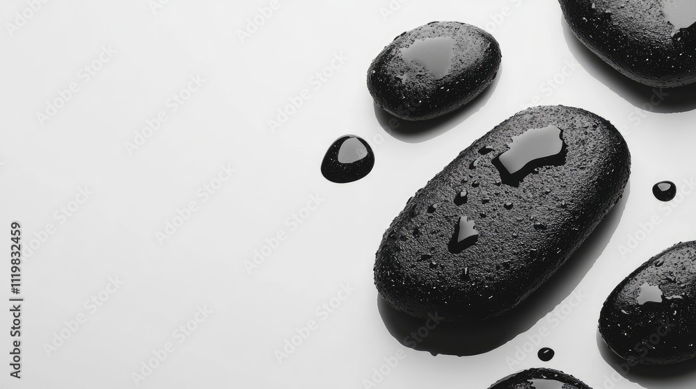 Aufkleber zen stones with water droplets arranged on a smooth white surface creating a serene and calming aest