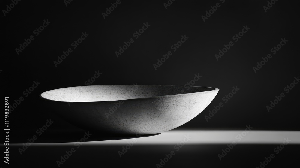 Poster elegant minimalist bowl casting soft shadows against a stark black background emphasizing shape and 