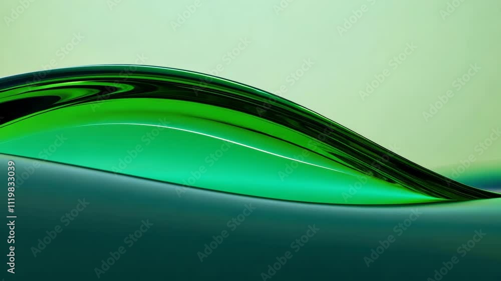Aufkleber flowing green wave abstract in soft light with smooth curves and reflections