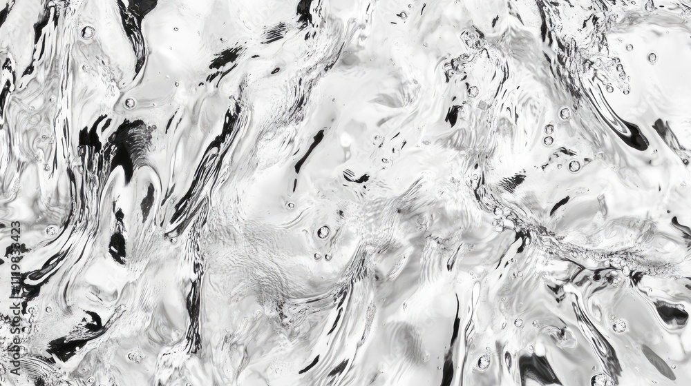 Poster abstract monochrome water surface texture featuring fluid waves bubbles and splashes illuminated by 
