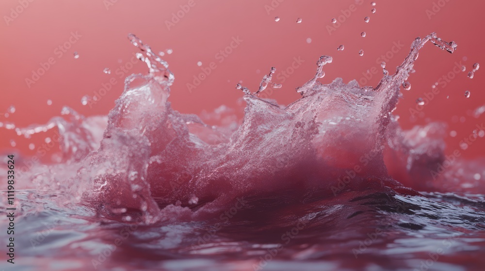 Poster dynamic water splash with vibrant pink background creating a refreshing and lively atmosphere for ar