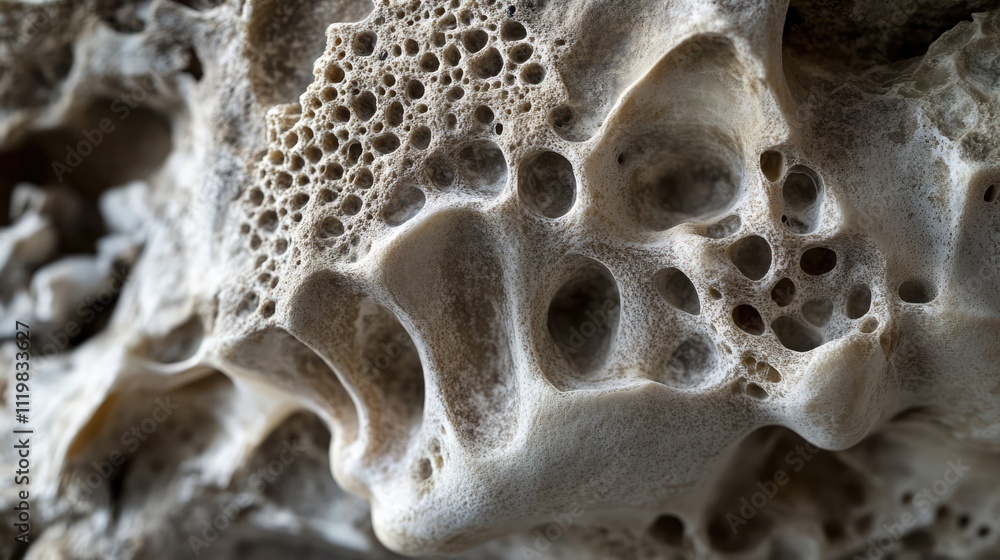 Poster close-up of spongy bone texture showcasing healthy porous structure and intricate patterns in natura