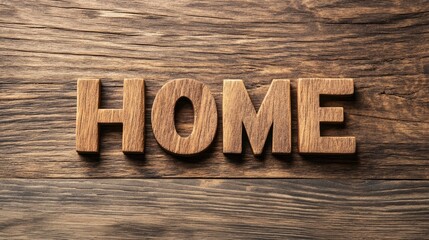 Fototapeta premium Wooden letters spelling home on rustic wooden surface conveying warmth and comfort in a cozy living environment.