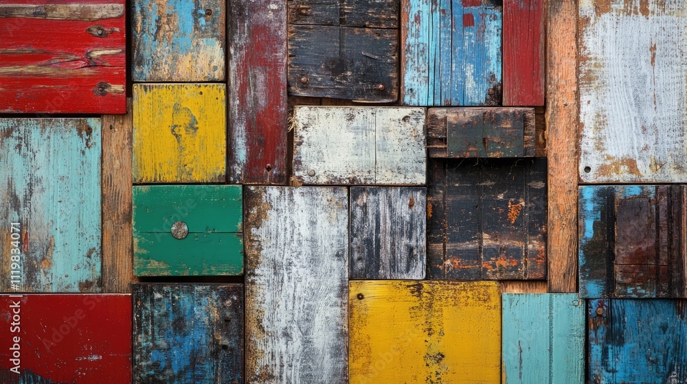 Poster rustic wooden background texture for web design and media use with colorful weathered boards in an a