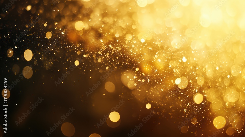 Poster golden bokeh abstract background with glittering particles for festive and elegant design applicatio