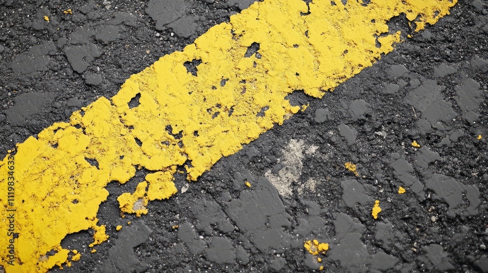 Poster old painted asphalt texture with yellow road marking close up showcasing grunge style and distressed