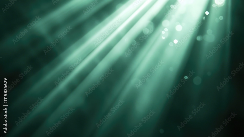 Poster Soft teal bokeh light rays background perfect for creating dreamy and atmospheric designs in photography and digital projects.