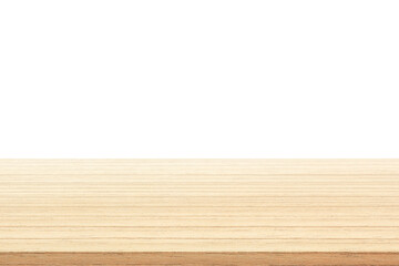 Empty light wood table top isolate on white background - can used for display or mock up your products.