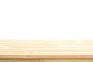 Empty light wood table top isolate on white background - can used for display or mock up your products.
