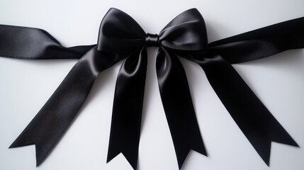 Elegant black satin ribbon with a large bow isolated on a clean white background for gift wrapping or decorative use.