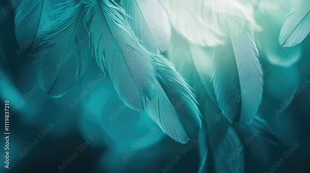 Aufkleber soft vintage texture background with elegant turquoise and emerald feathers creating a luxurious atm