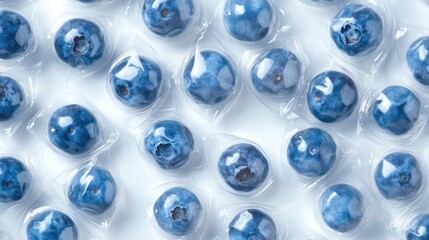 Blueberries in Clear Plastic Packaging Overhead View on White Background