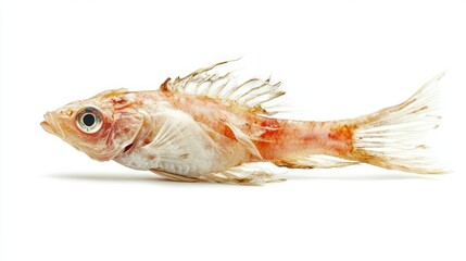 Dried Betta fish specimen displayed on a clean white background for educational or artistic use