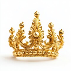 Golden crown with intricate design, white isolate background