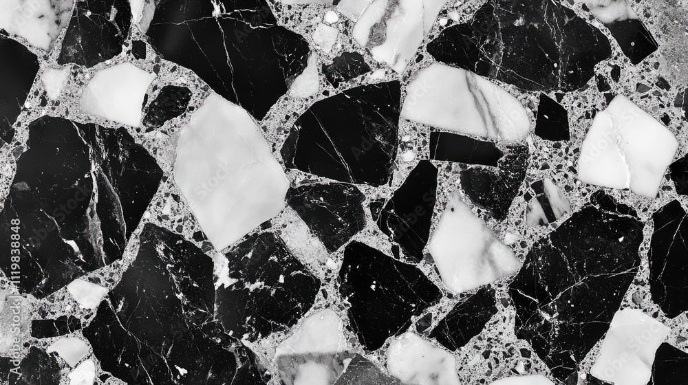 Poster polished black and white terrazzo marble floor texture with granite surface background for elegant d