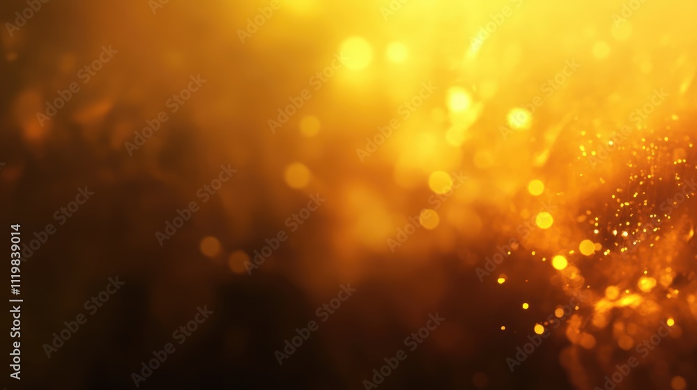 Poster warm golden bokeh abstract background with glowing particles creating a dreamy festive atmosphere fo
