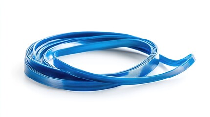 Blue ribbon cable for hard drives isolated on a clean white background showcasing flexibility and design in data connection technology.