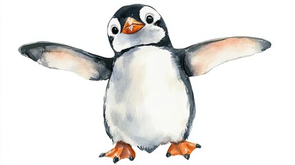 Fototapeta premium Watercolor Painting of a Happy Young Penguin
