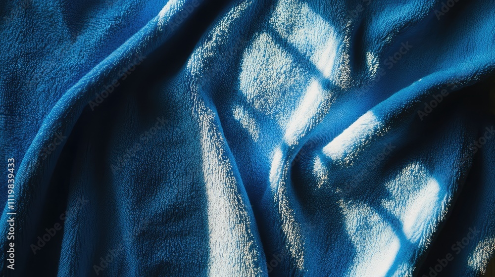 Poster sunlit blue towel backdrop with soft textures creating calming shadows and highlights ideal for phot