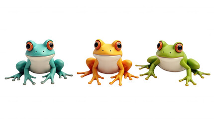 Fototapeta premium Colorful Cartoon Frogs Illustration with Transparent Background for Design Elements and Overlays