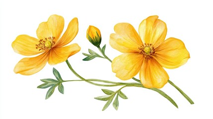 Obraz premium Watercolor Painting of Two Yellow Flowers and a Bud