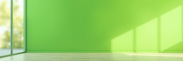 Bright green interior space showcases modern design and natural light for a vibrant atmosphere