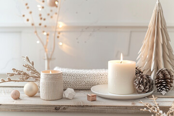 Christmas Home Decor: White Tree and Winter Pine Cone Arrangement – Ideal for Holiday Promotions