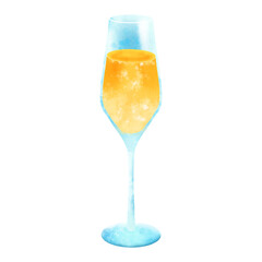 Champagne glass with golden sparkling drink png. New year cocktail. Perfect for New Year celebration , birthday party or festive occasions. Watercolor illustration on isolated white background.