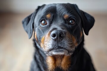 Fototapeta premium Loyal Rottweiler with Intelligent Eyes Gazing at Camera