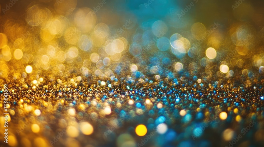 Aufkleber bokeh abstract background with sparkling defocused lights in vibrant yellow and blue hues creating a