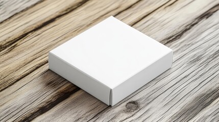Blank white box mockup on rustic wooden surface for packaging design and branding presentation