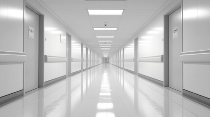 A clean, well-lit corridor with white walls and doors, suggesting a clinical or institutional space.
