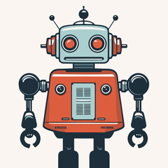 Retro Futuristic Robot Illustration with Red and Blue Tones